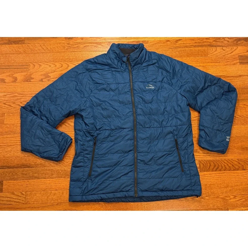 LL Bean 650 Down Puffer Jacket Mens XLT Tall Blue Quilted DownTek Outdoor Hiking